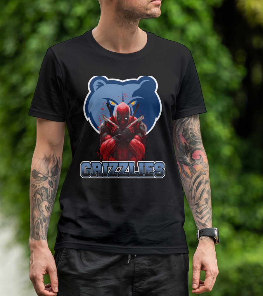 Grizzlies Deadpool Crossover Fans Tee Memphis Grizzlies Logo Mashup T-Shirt