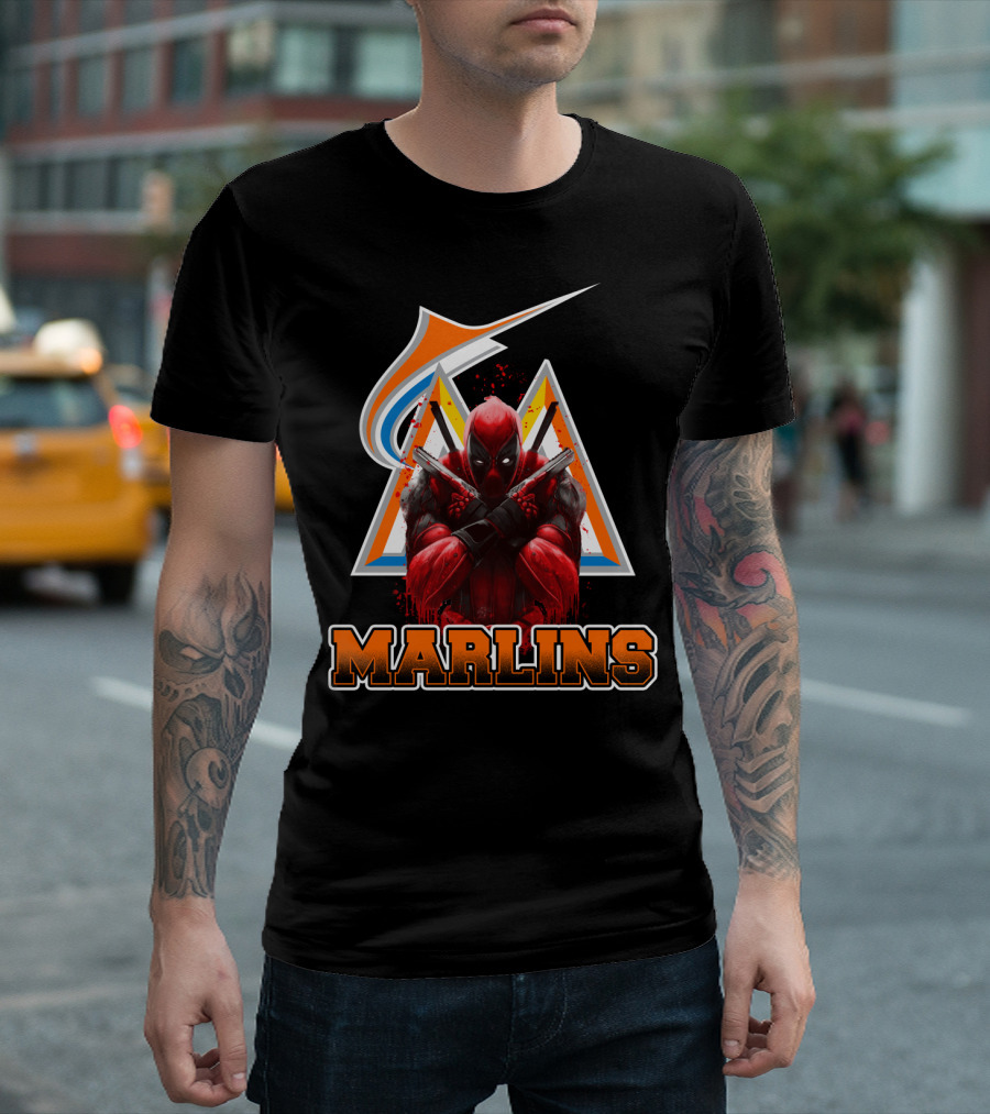 Miami Marlins Deadpool Crossover Fan Favorite Collaboration T-Shirt