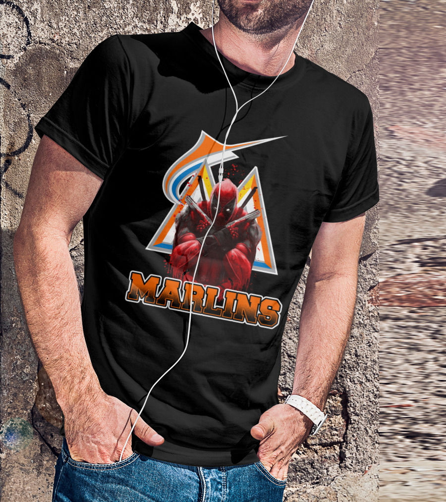 Miami Marlins Deadpool Crossover Fan Favorite Collaboration T-Shirt
