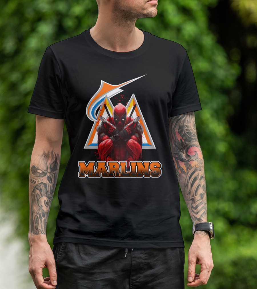 Miami Marlins Deadpool Crossover Fan Favorite Collaboration T-Shirt