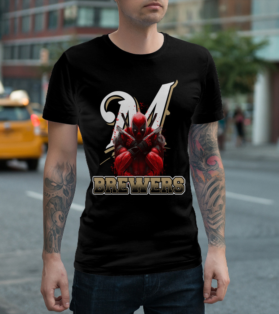 Milwaukee Brewers Deadpool Crossed Arms T-Shirt