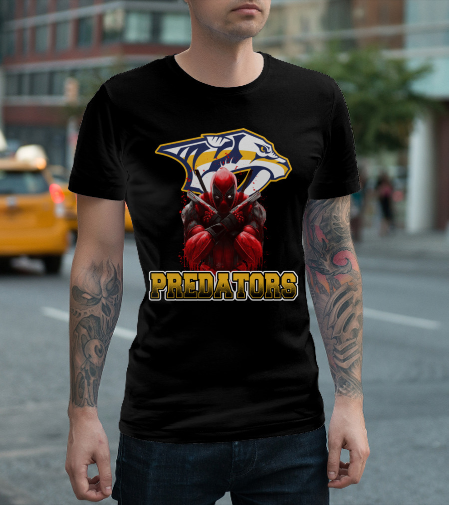 Nashville Predators Deadpool Crossover Predators Logo Deadpool Character T-Shirt