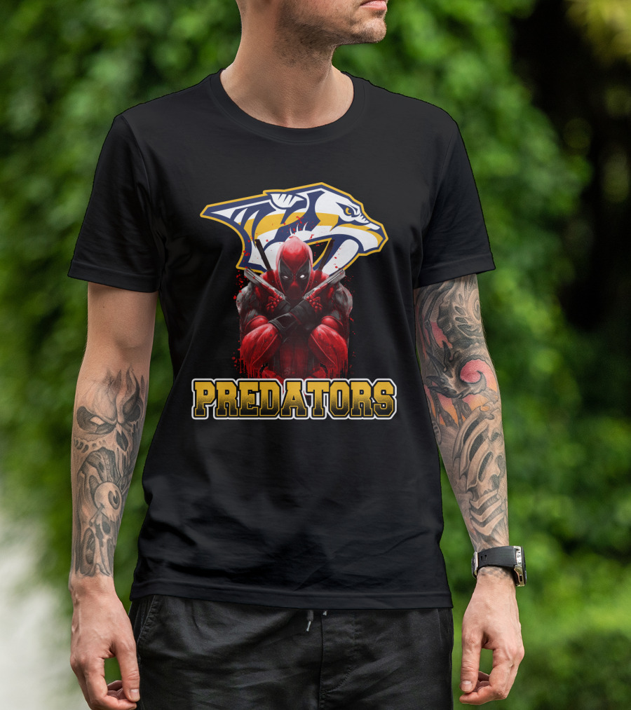 Nashville Predators Deadpool Crossover Predators Logo Deadpool Character T-Shirt