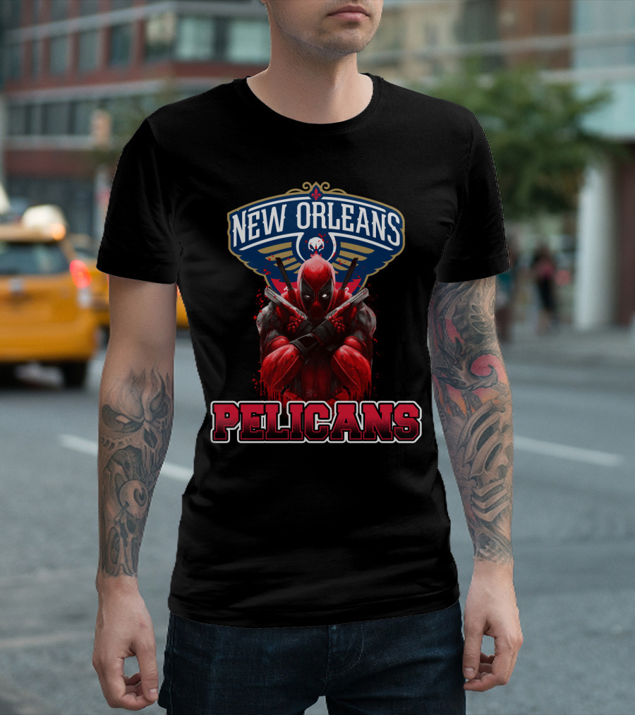 New Orleans Pelicans Deadpool Crossover Fans NBA Marvel Collaboration T-Shirt