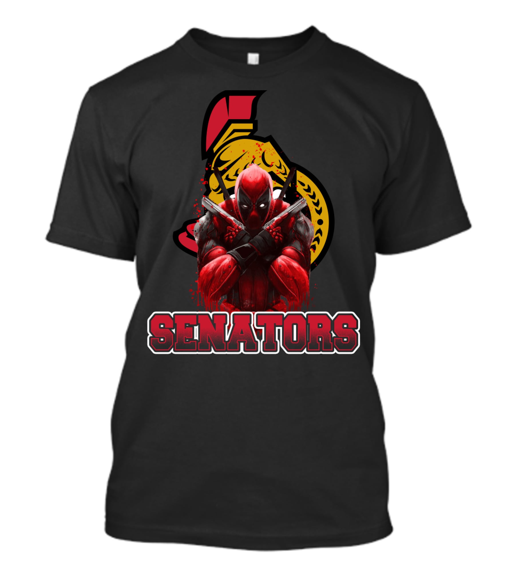 Deadpool And Ottawa Senators Crossover Featuring Iconic Hockey T-Shirt