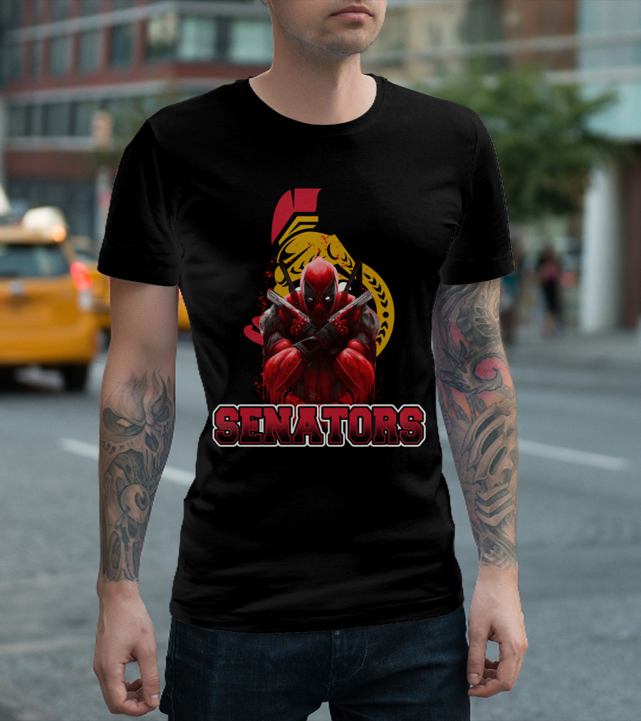 Deadpool and Ottawa Senators Crossover Featuring Iconic Hockey T-Shirt