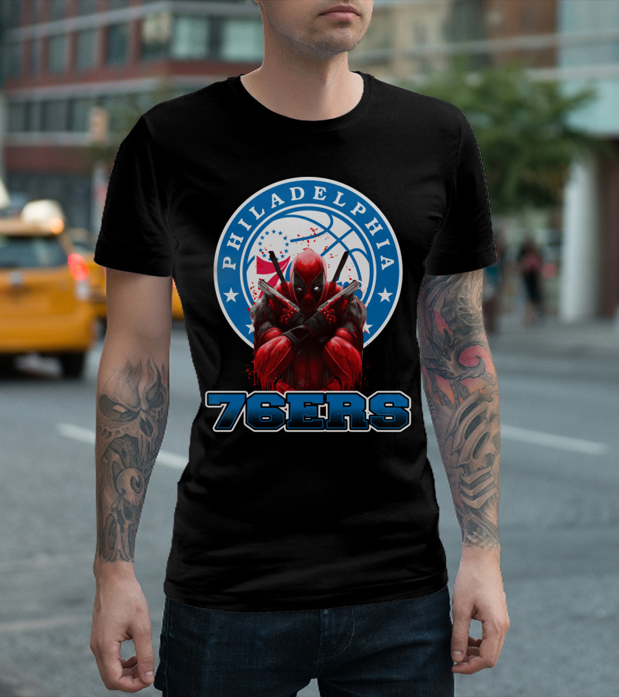 Philadelphia 76ers Deadpool NBA Crossover Fans Graphic Basketball T-Shirt