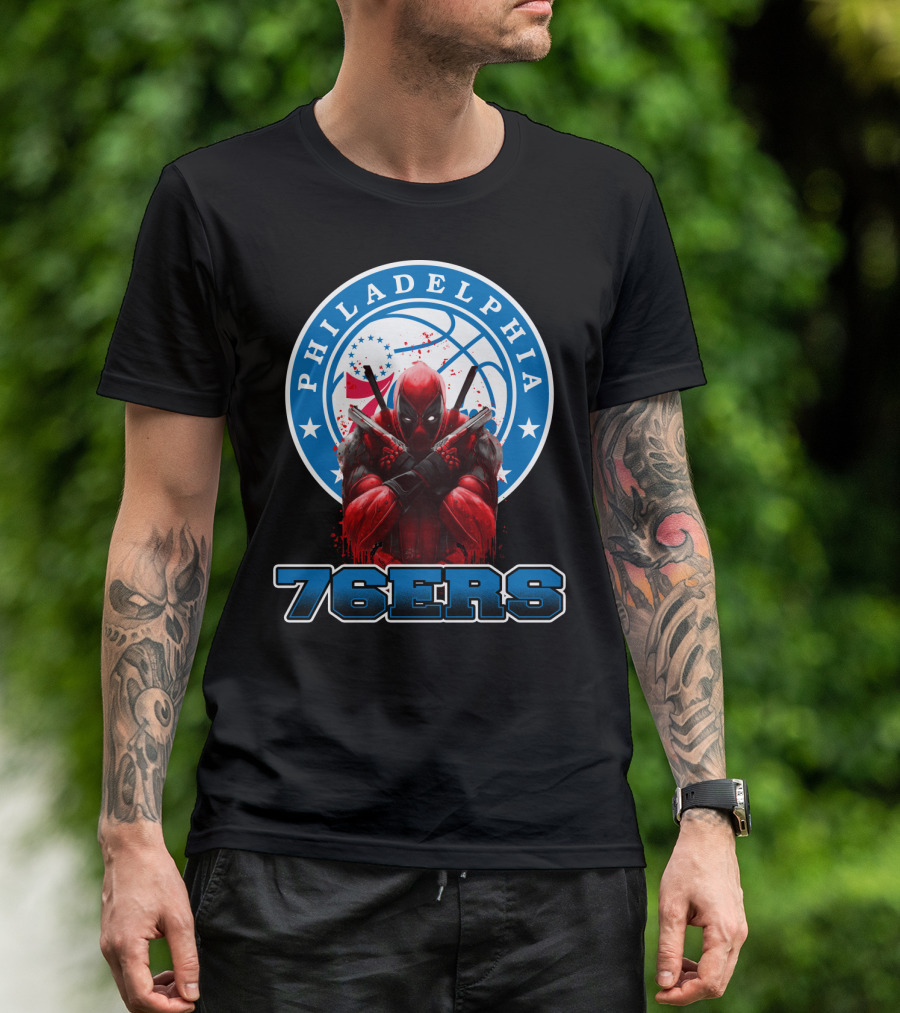 Philadelphia 76ers Deadpool NBA Crossover Fans Graphic Basketball T-Shirt