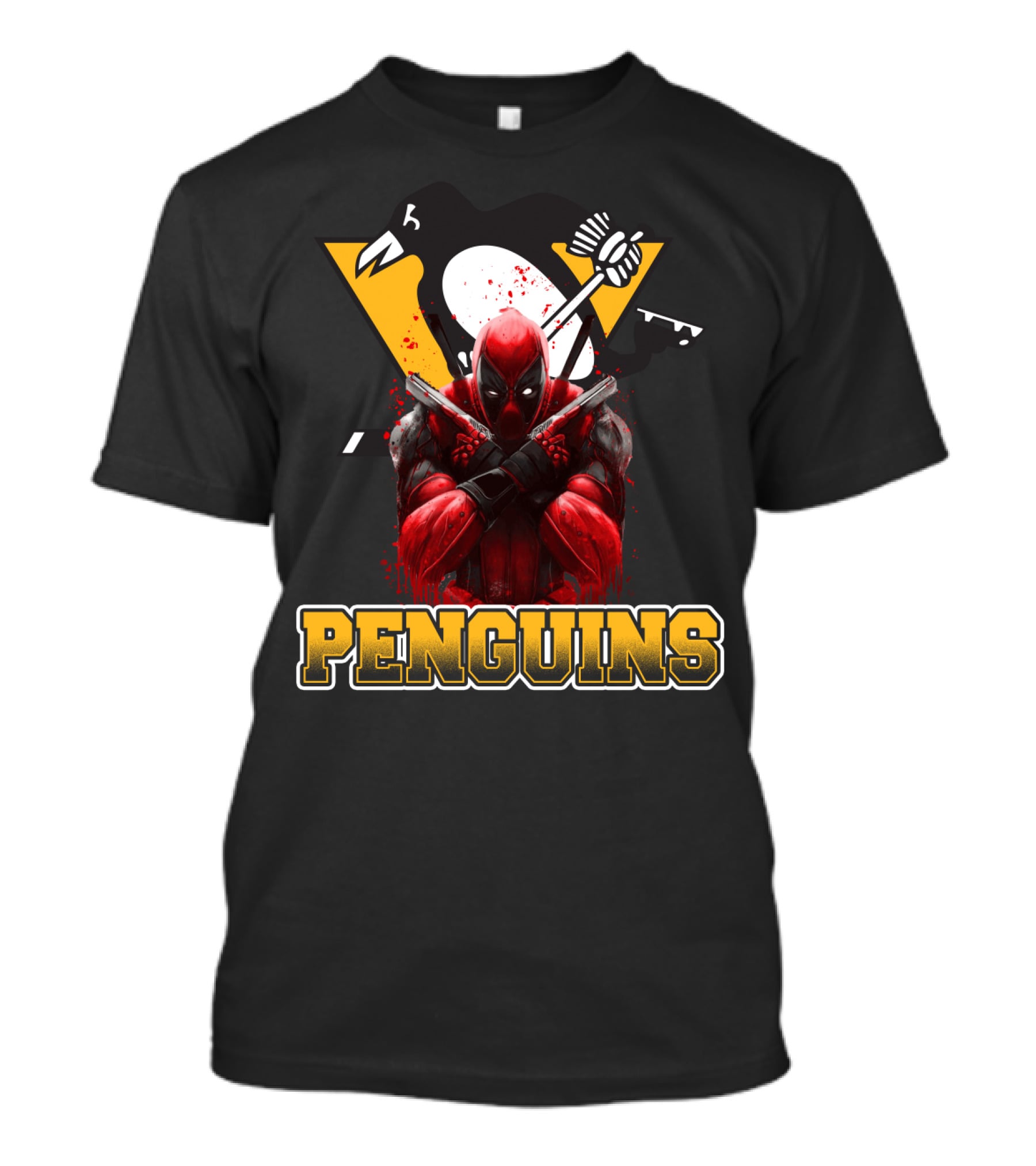Penguins Deadpool Crossover Pittsburgh Hockey Fan Art Collaboration T-Shirt