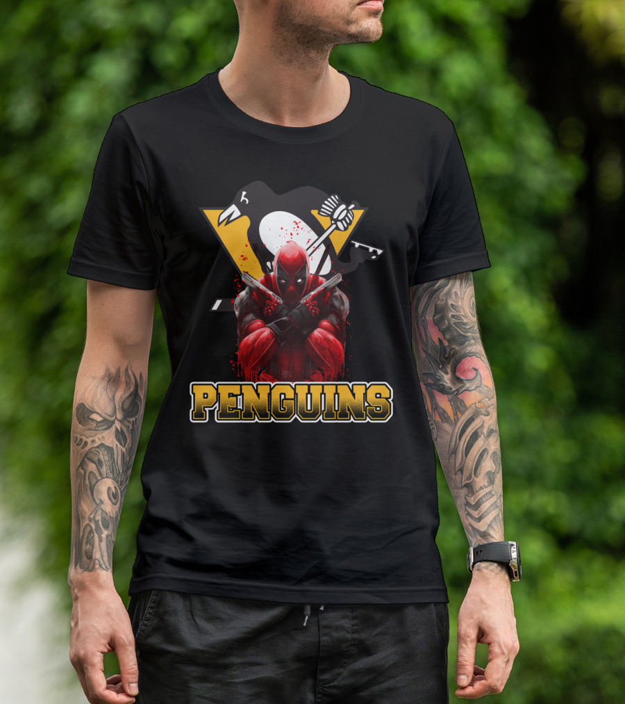 Penguins Deadpool Crossover Pittsburgh Hockey Fan Art Collaboration T-Shirt
