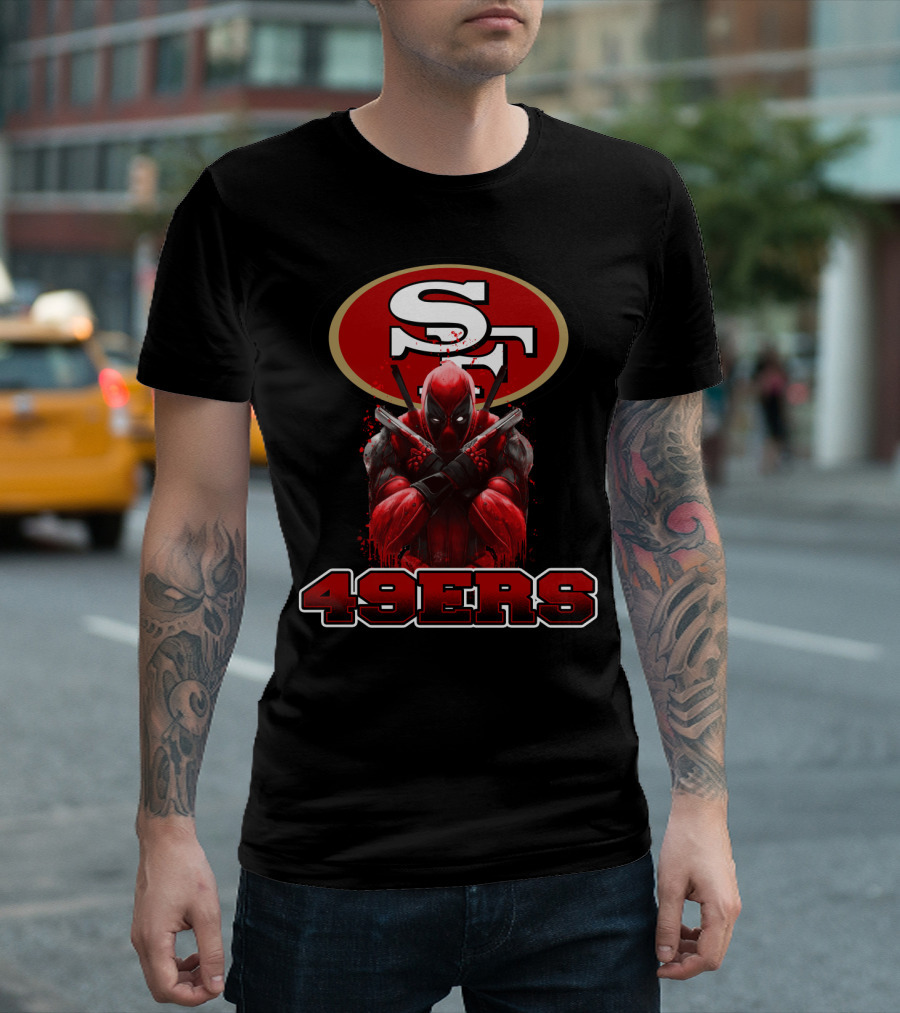 San Francisco 49ers NFL Logo and Deadpool Character Collaboration for Fans T-Shirt