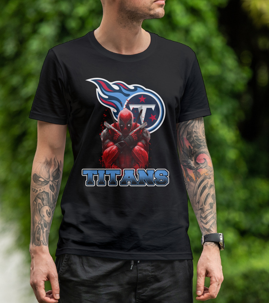 Tennessee Titans Logo And Deadpool Crossover Fan Gear T-Shirt