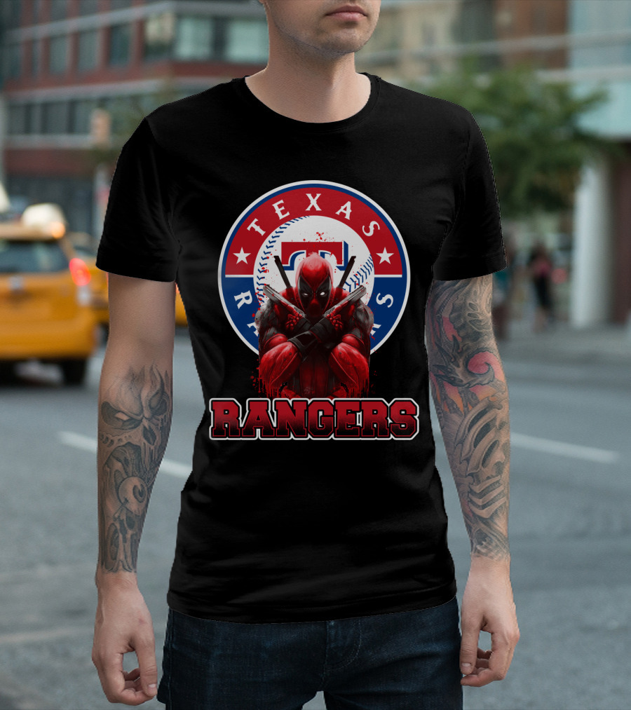 Texas Rangers Deadpool Crossover With Baseball T-Shirt