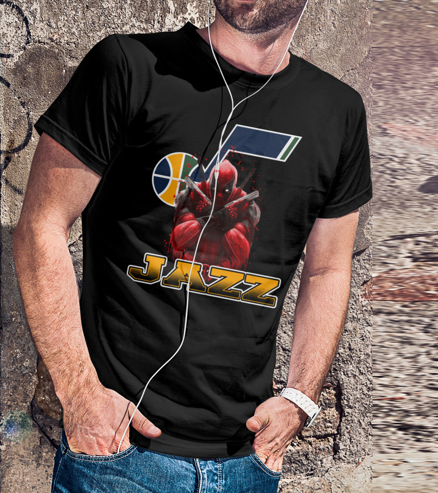 Utah Jazz NBA Logo With Deadpool Character Crossover For Fans T-Shirt
