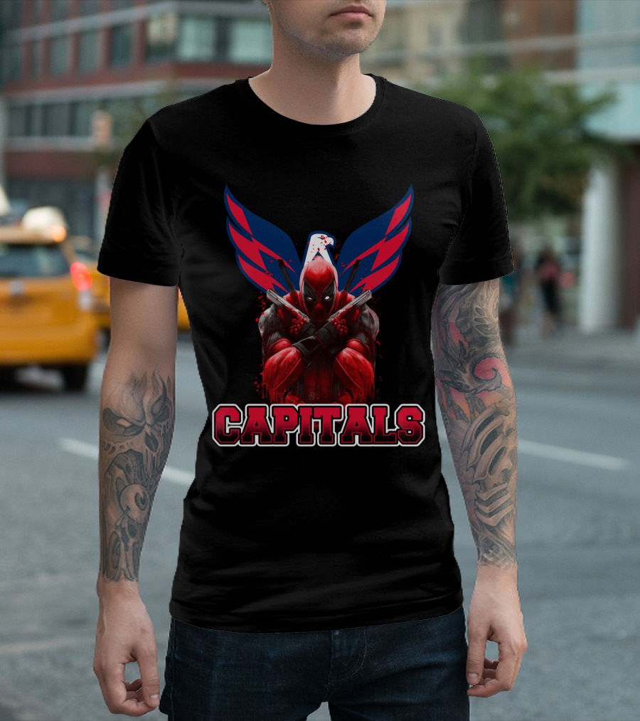 Washington Capitals Deadpool Collaboration Featuring Comic Character Crossover T-Shirt