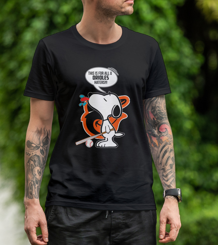 Snoopy Celebrating Baltimore Orioles With Baseball Bat For Orioles Haters T-Shirt