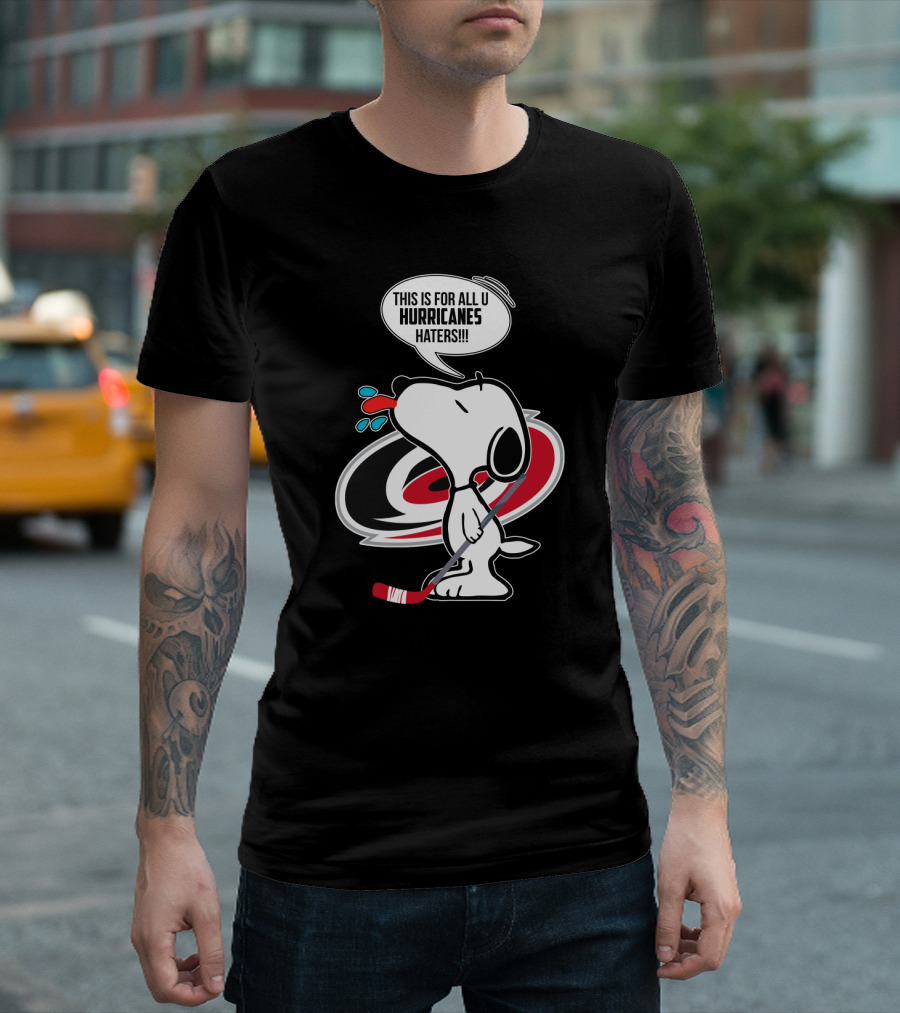 Snoopy With Hockey Stick And Carolina Hurricanes Logo - This Is For All U Hurricanes Haters T-Shirt