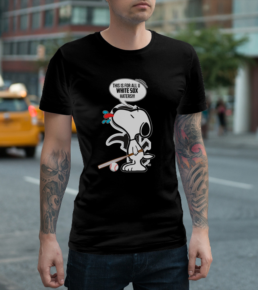 Snoopy Baseball Bat Graphic White Sox Haters Text Peppermint T-Shirt