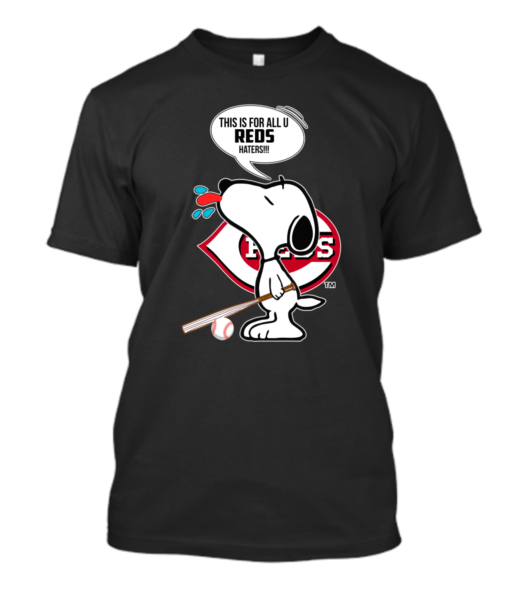 Snoopy Cincinnati Reds Fans Cartoon Baseball Bat Logo Speech Bubble T-Shirt