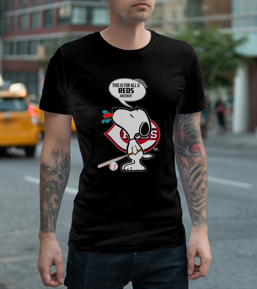 Snoopy Cincinnati Reds Fans Cartoon Baseball Bat Logo Speech Bubble T-Shirt