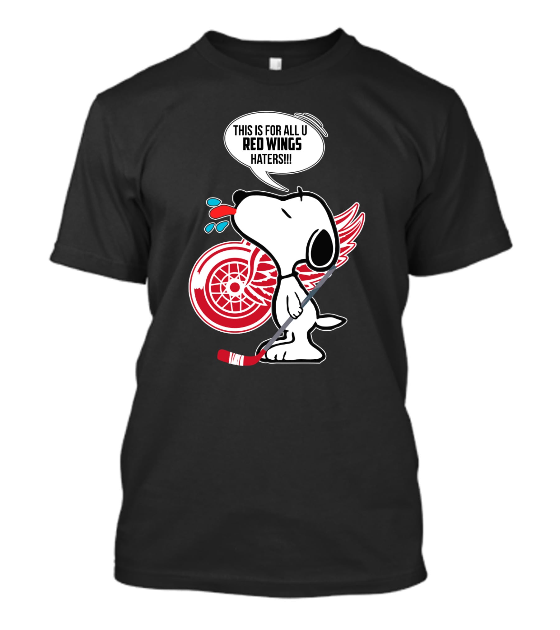 Snoopy Shows Love With Detroit Red Wings Logo And Hockey Stick T-Shirt