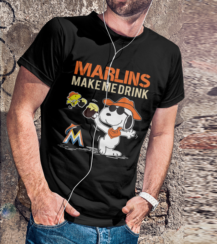 Marlins Make Me Drink Snoopy With Miami Marlins Logo And Beer Toast T-Shirt