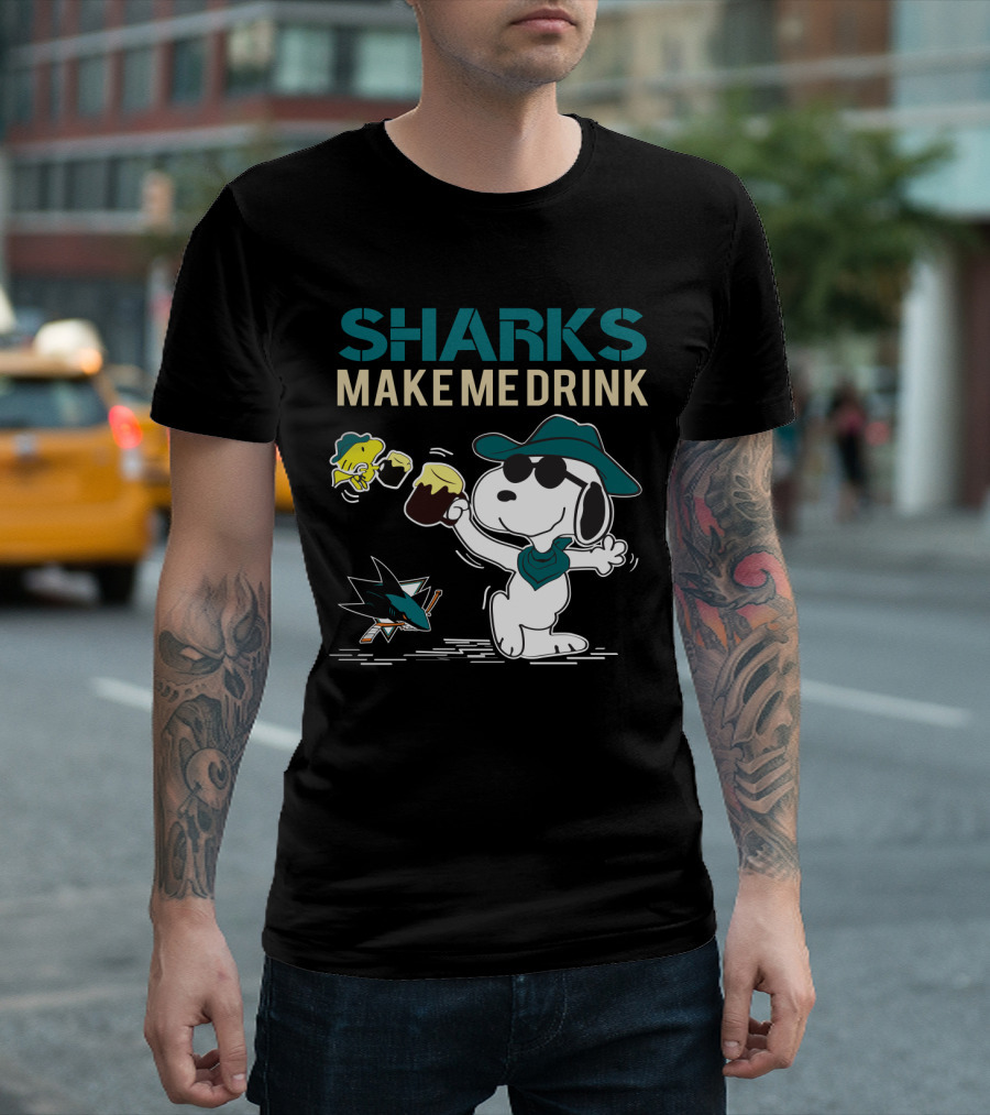 Snoopy Sharks Make Me Drink San Jose Fans T-Shirt