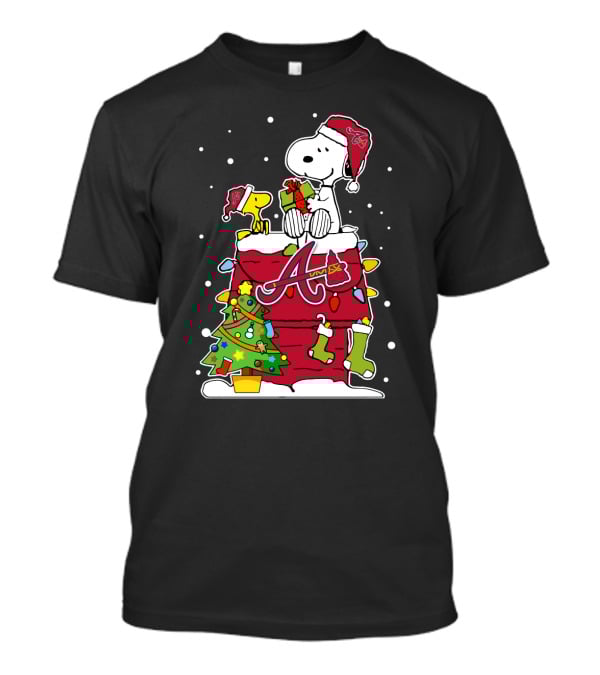 Atlanta Braves Snoopy Christmas Lover With Woodstock And Presents T-Shirt