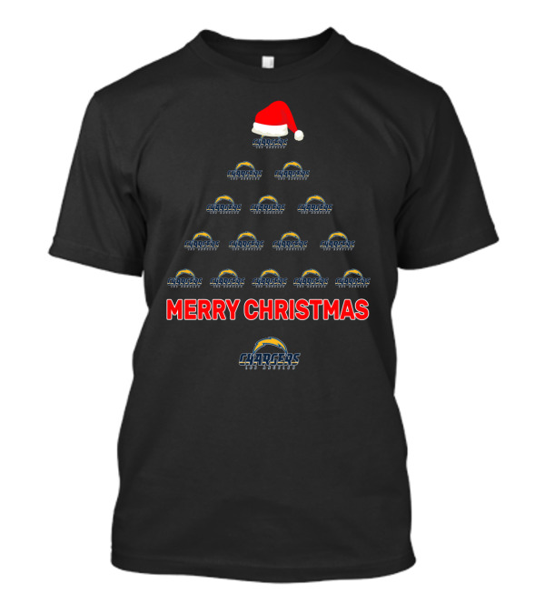 Merry Christmas Los Angeles Chargers Tree With Santa Hat T-Shirt