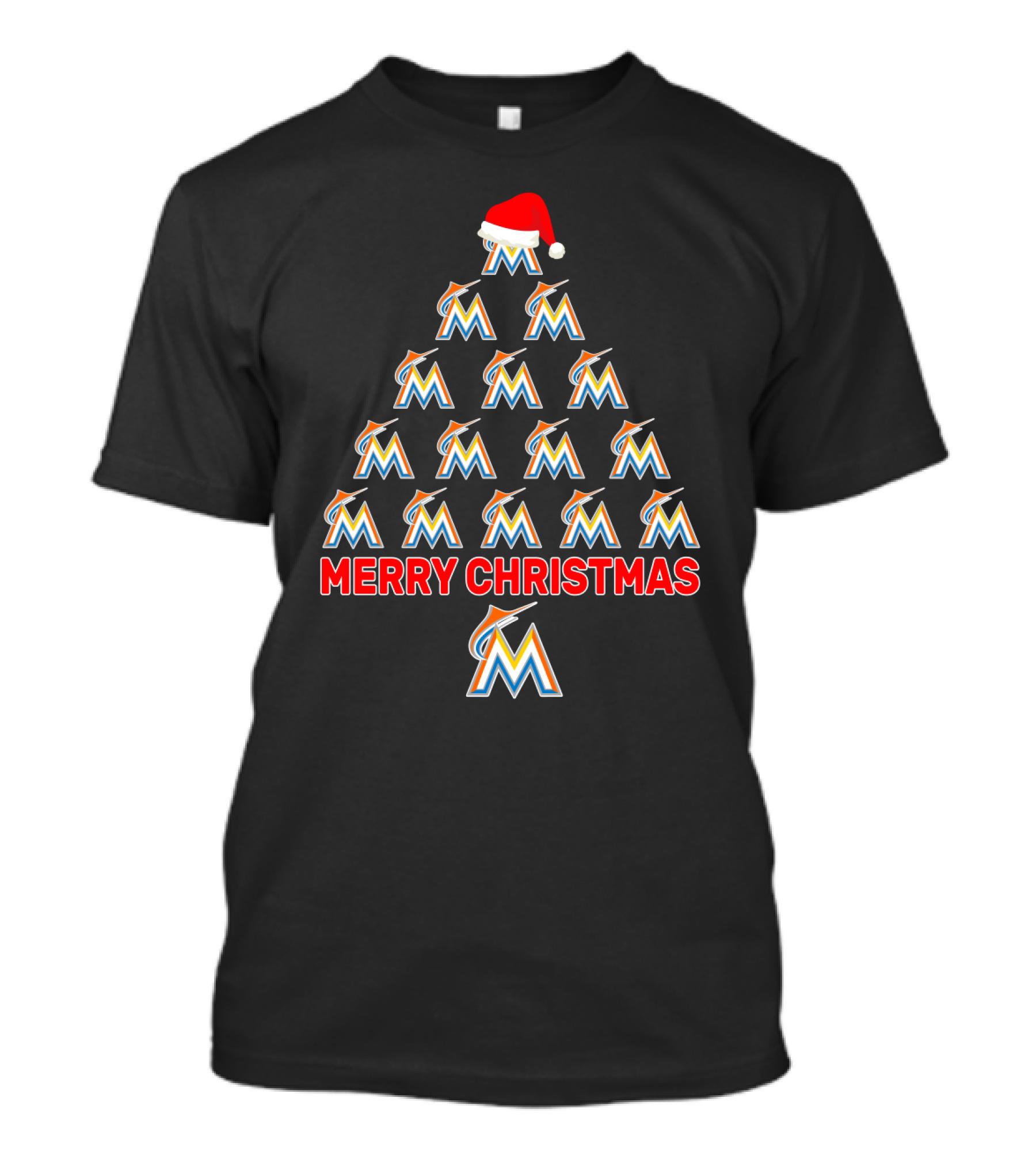 Merry Christmas Miami Marlins Tree With Santa Hat T-Shirt