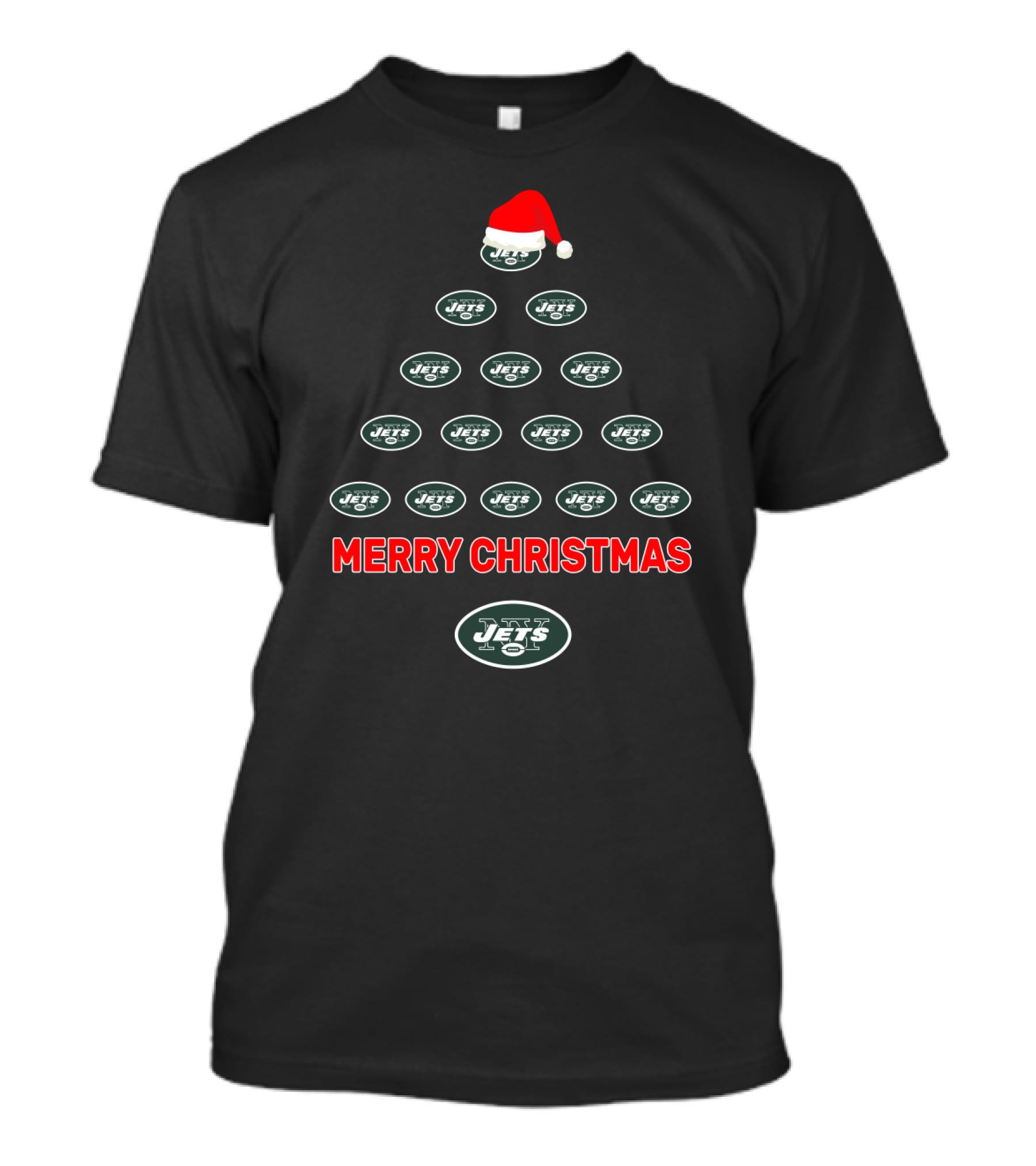 Merry Christmas New York Jets Logo Tree With Santa Hat For Fans T-Shirt