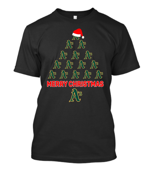Merry Christmas Tree For Oakland Athletics A's Fans With Santa Hat T-Shirt
