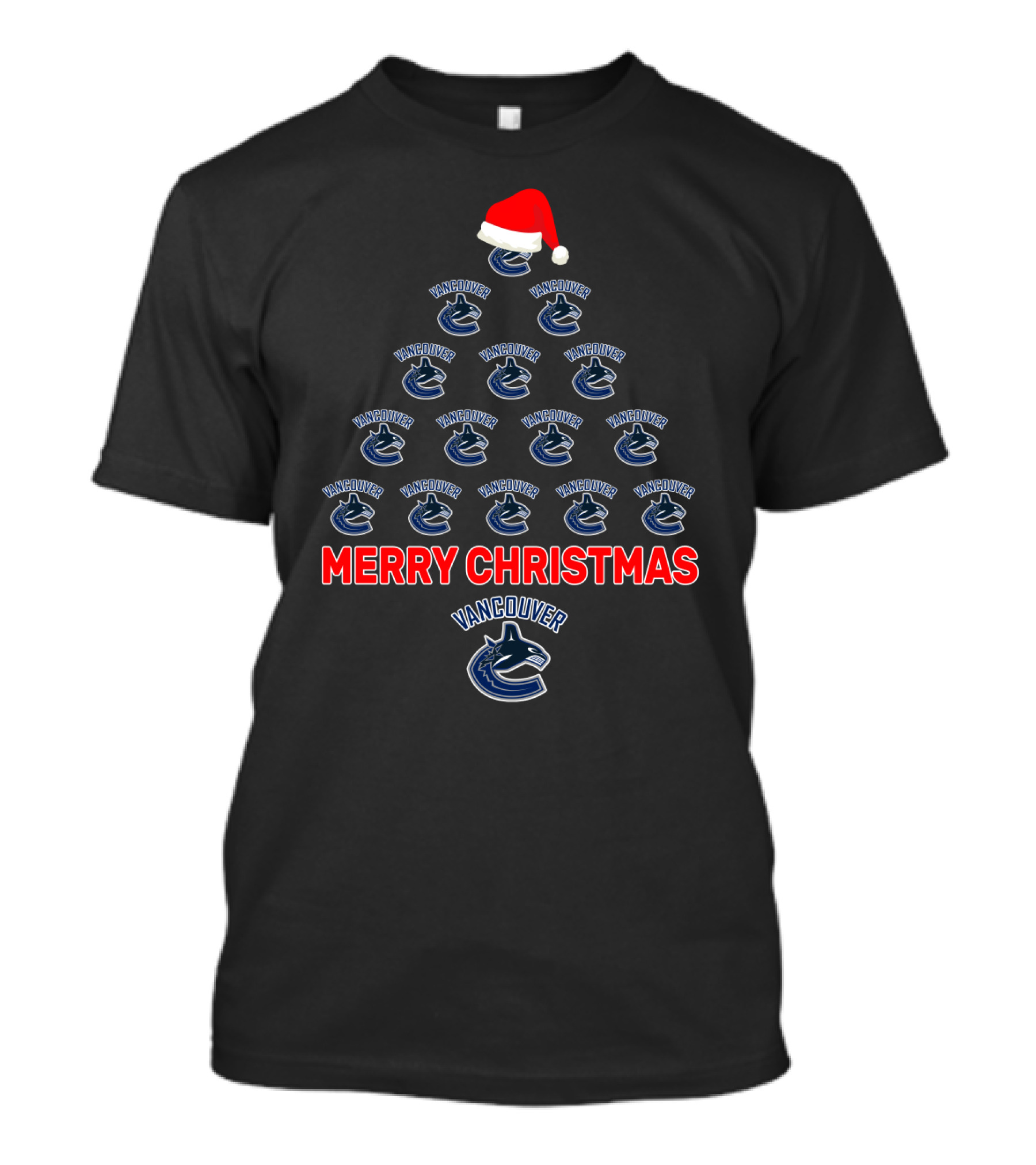 Vancouver Canucks Merry Christmas Tree With Santa Hat T-Shirt