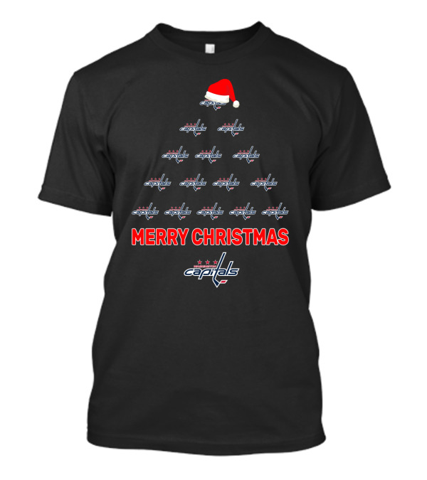 Washington Capitals Merry Christmas Tree Santa Hat Holiday T-Shirt