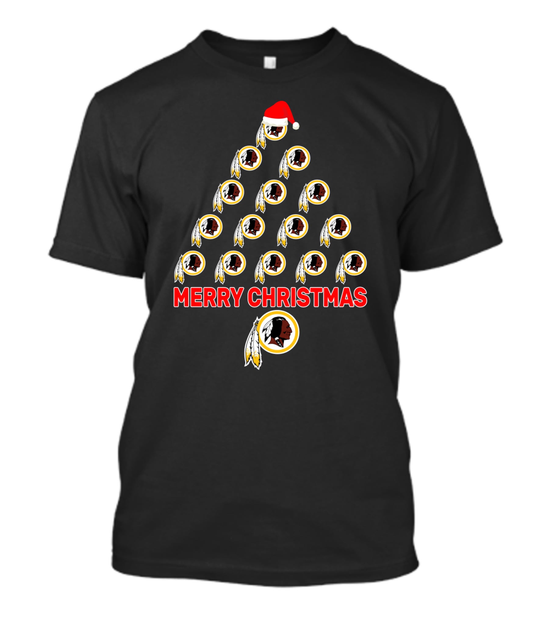 Merry Christmas Tree For Washington Redskins Fans With Santa Hat T-Shirt