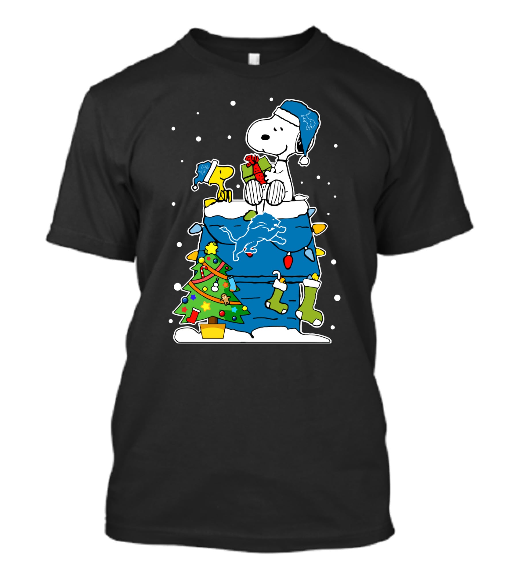 Detroit Lions Christmas Snoopy Woodstock Peanuts Holiday T-Shirt