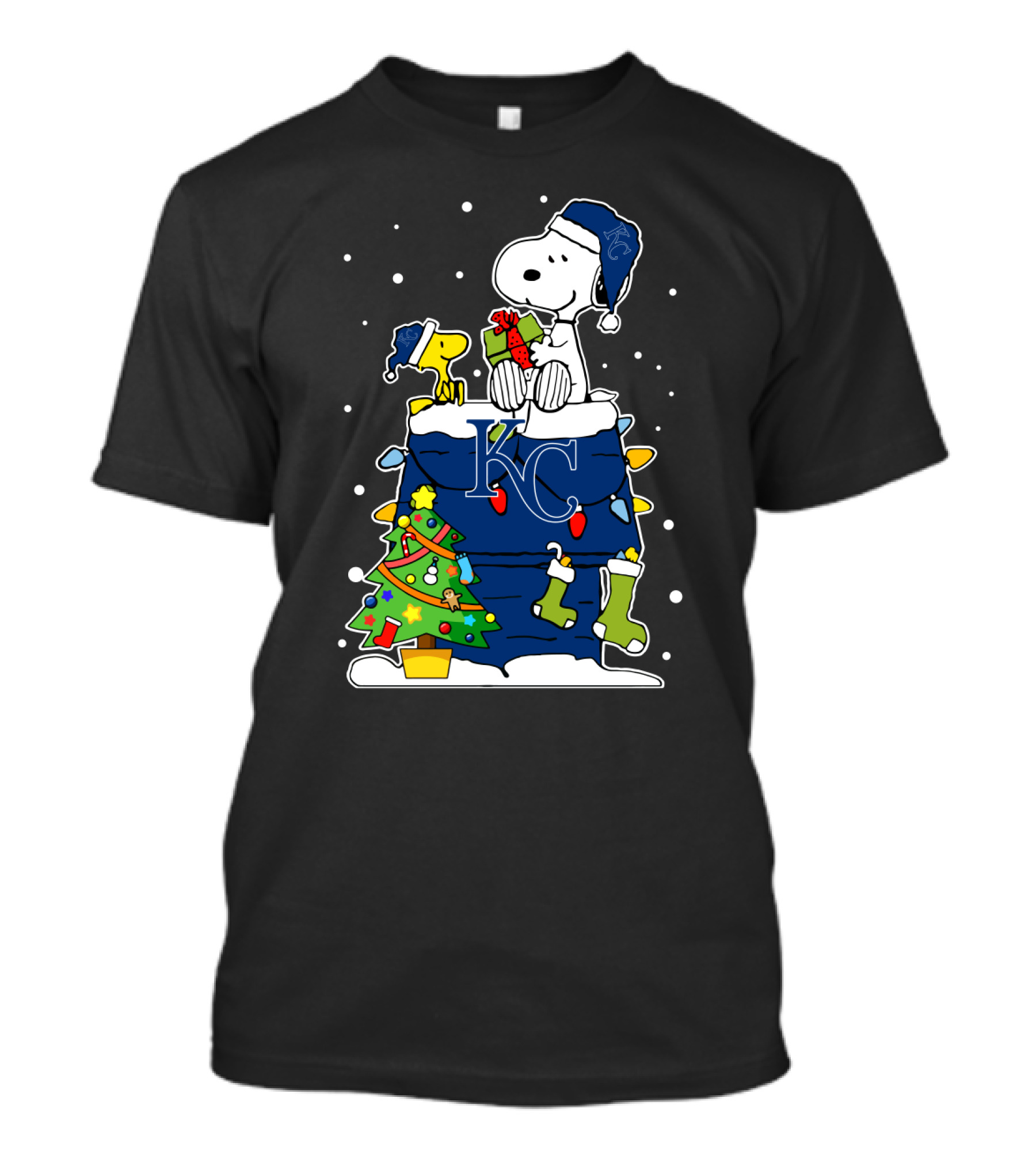 Kansas City Royals Snoopy Winter Christmas Gift Scene T-Shirt
