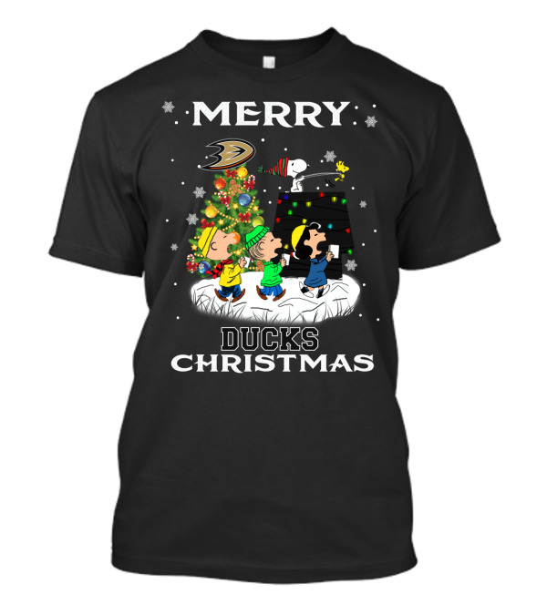 Merry Anaheim Ducks Christmas Snoopy Woodstock Peanuts Fans T-Shirt