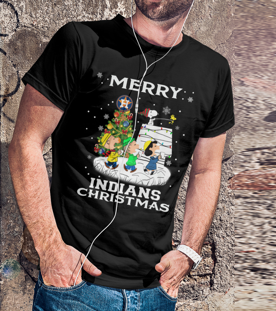 Merry Houston Astros Snoopy Fans Indians Christmas Holiday Cheer T-Shirt