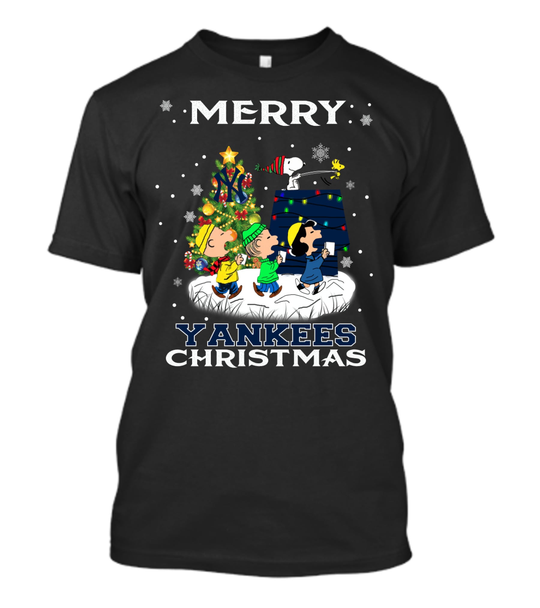 Merry Yankees Christmas Featuring Snoopy And Peanuts Characters T-Shirt