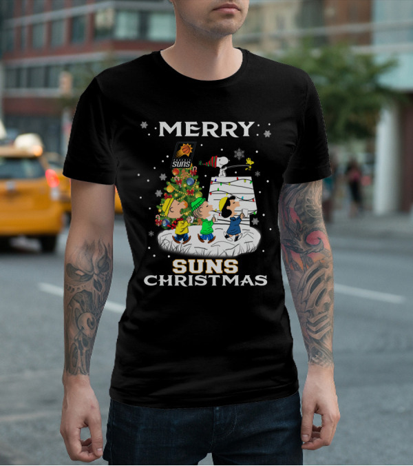 Merry Phoenix Suns Christmas Snoopy Peanuts Winter Scene T-Shirt