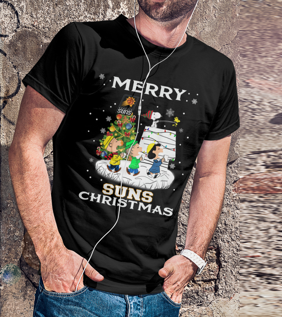Merry Phoenix Suns Christmas Snoopy Peanuts Winter Scene T-Shirt