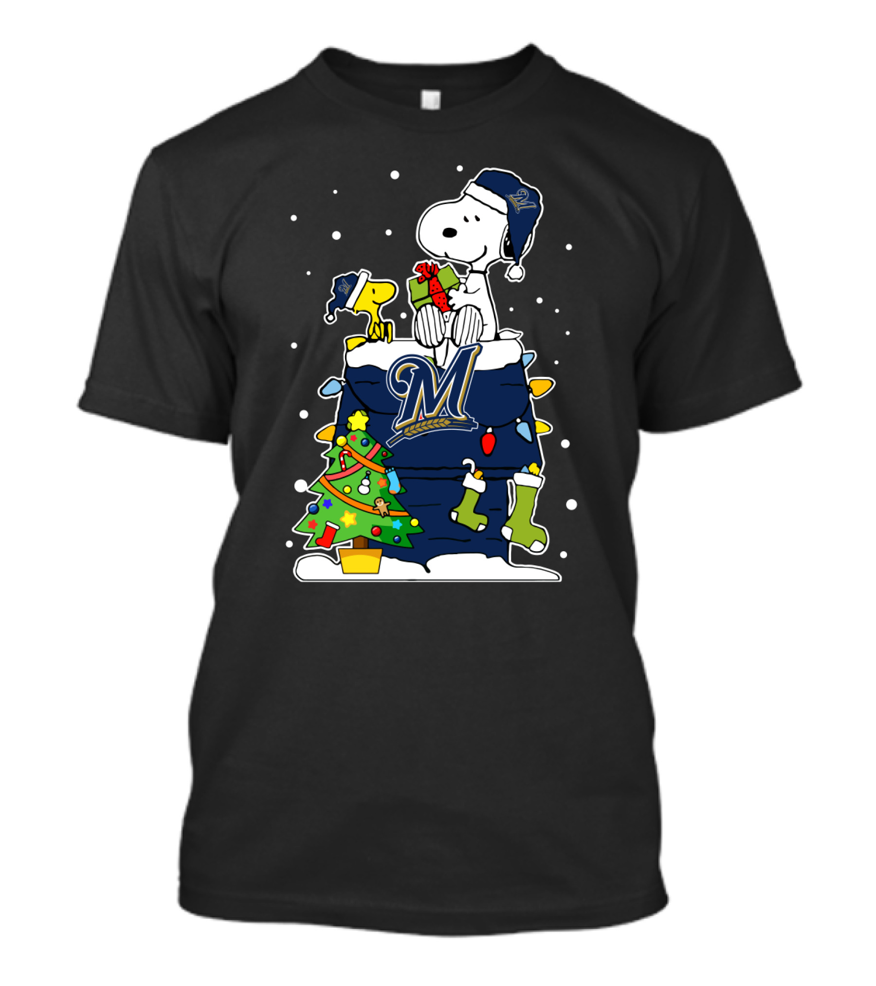 Milwaukee Brewers Snoopy Christmas With Tree And Presents T-Shirt