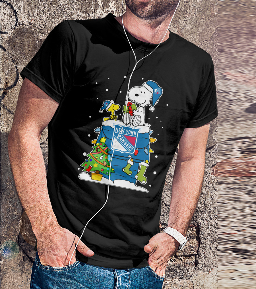 New York Rangers Snoopy And Woodstock Christmas T-Shirt