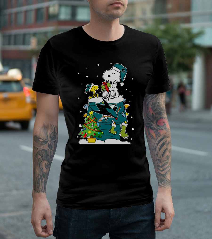 Snoopy And Woodstock Christmas With San Jose Sharks Hockey Spirit T-Shirt