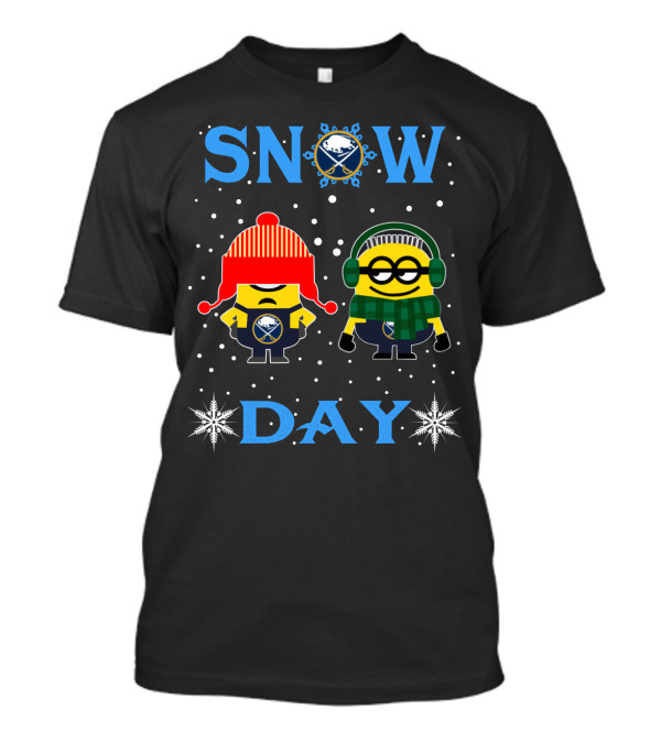 Buffalo Sabres Snow Day Featuring Minion Characters In Winter Gear T-Shirt