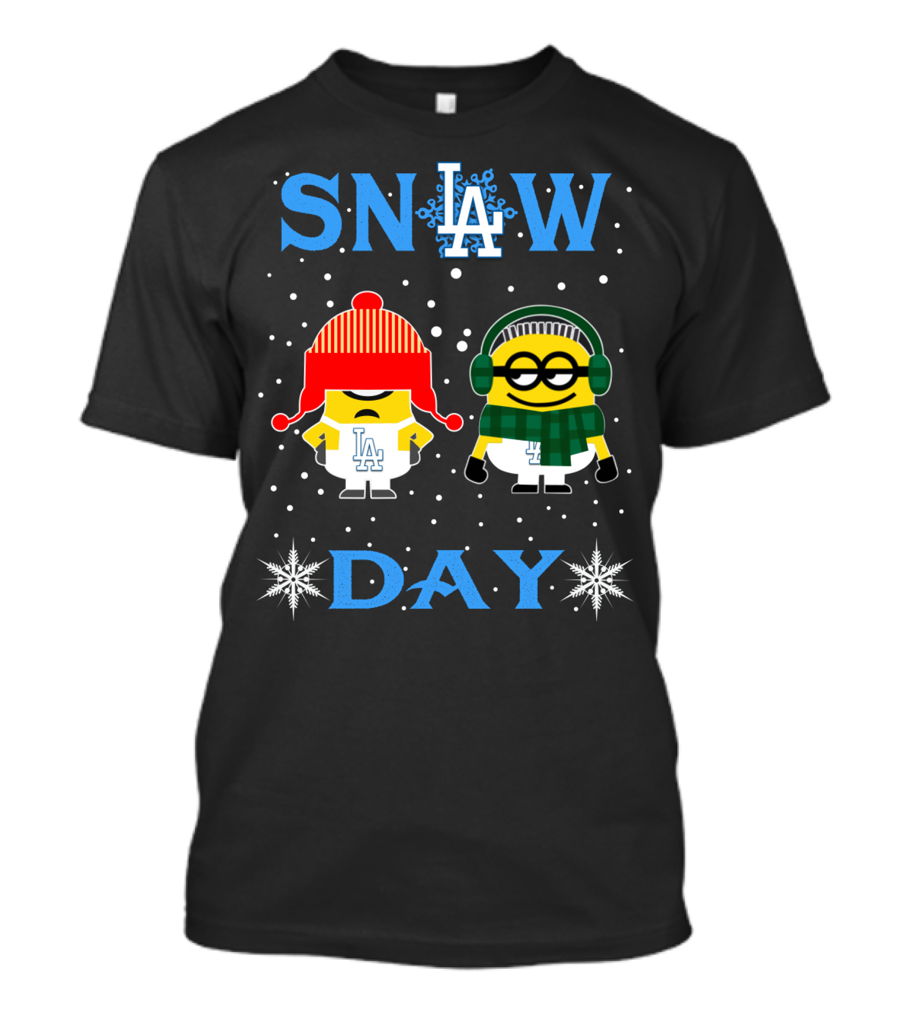 Snow Day Minions Wearing Los Angeles Dodgers Winter Gear T-Shirt