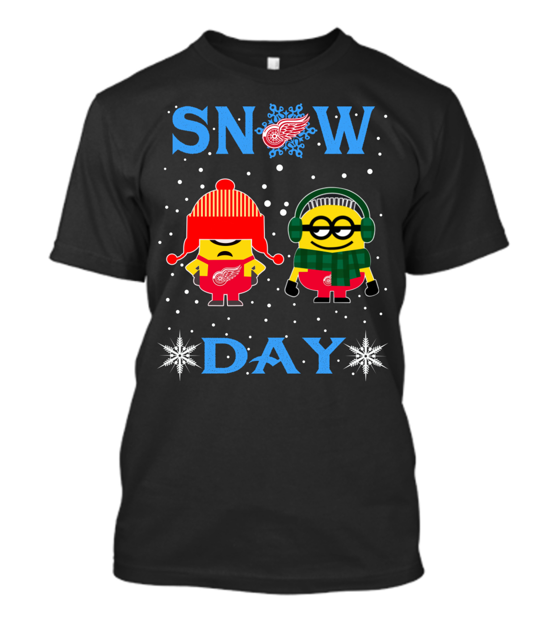 Detroit Red Wings Minions Snow Day Winter Fun T-Shirt