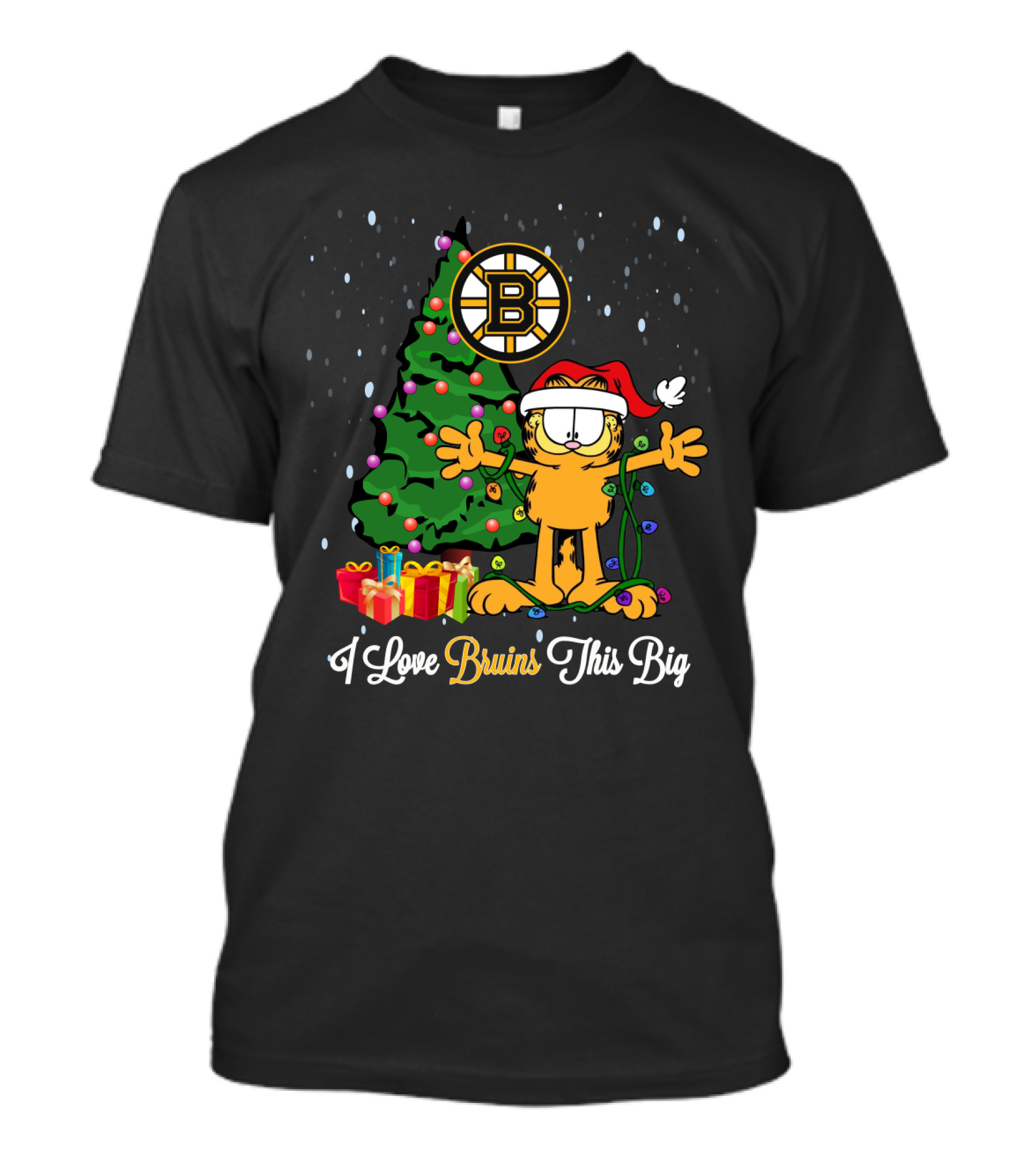 I Love Bruins This Big Garfield Boston Bruins Christmas Fan Holiday T-Shirt
