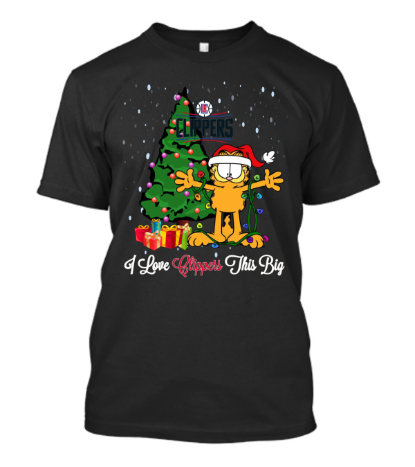 La Clippers Christmas Garfield With Tree And Gifts I Love Clippers This Big T-Shirt